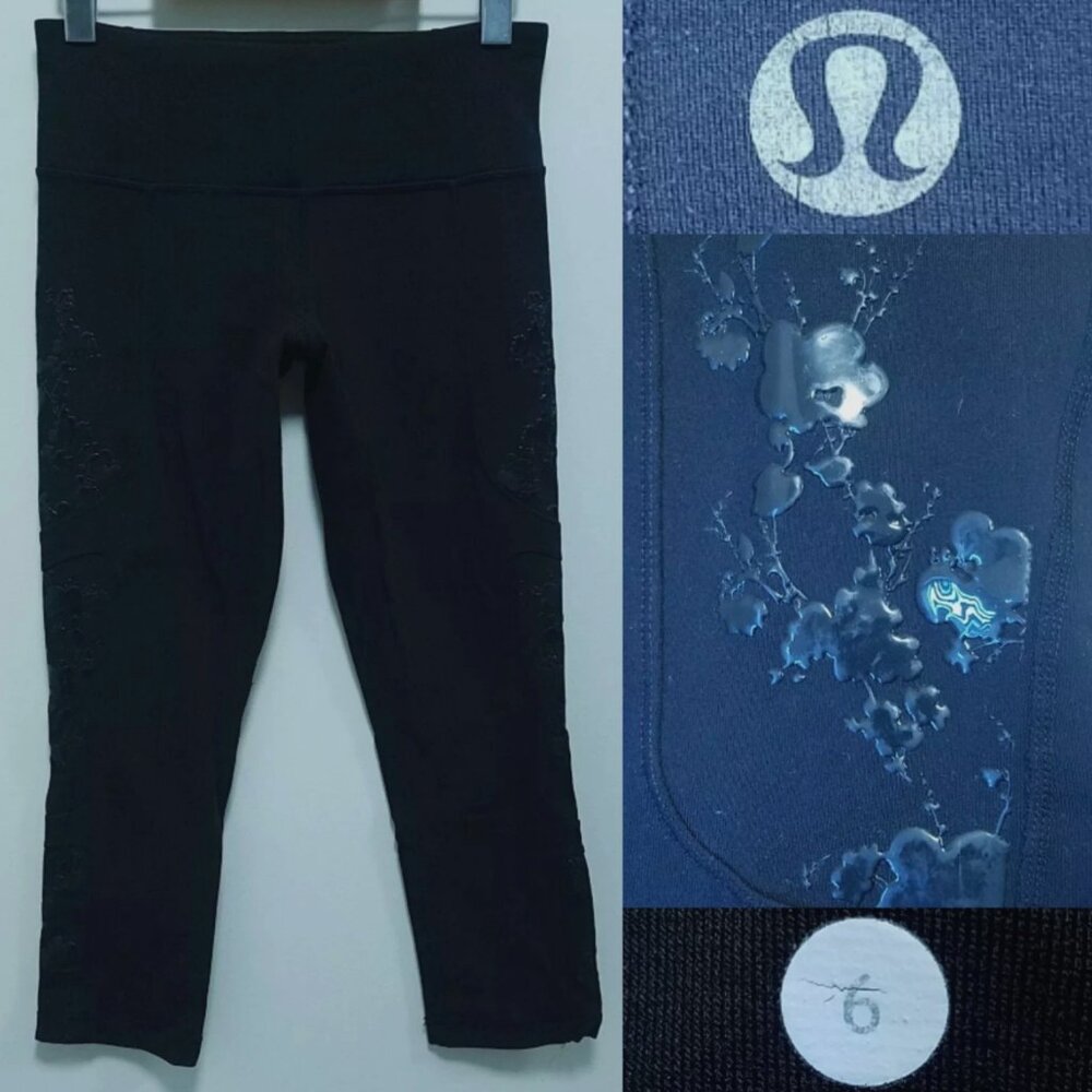 Lululemon Hold Me Close Crop Black Flower Leggings Small 6